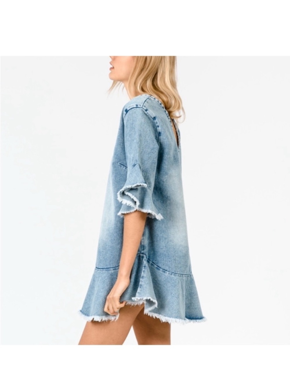 Free People x MLM Henri Denim Mini Boxy Oversized Boho Dress Small